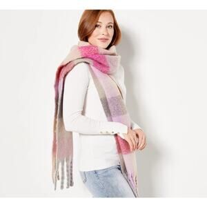 A463181 SUSAN GRAVER Striped Oblong Scarf Pink